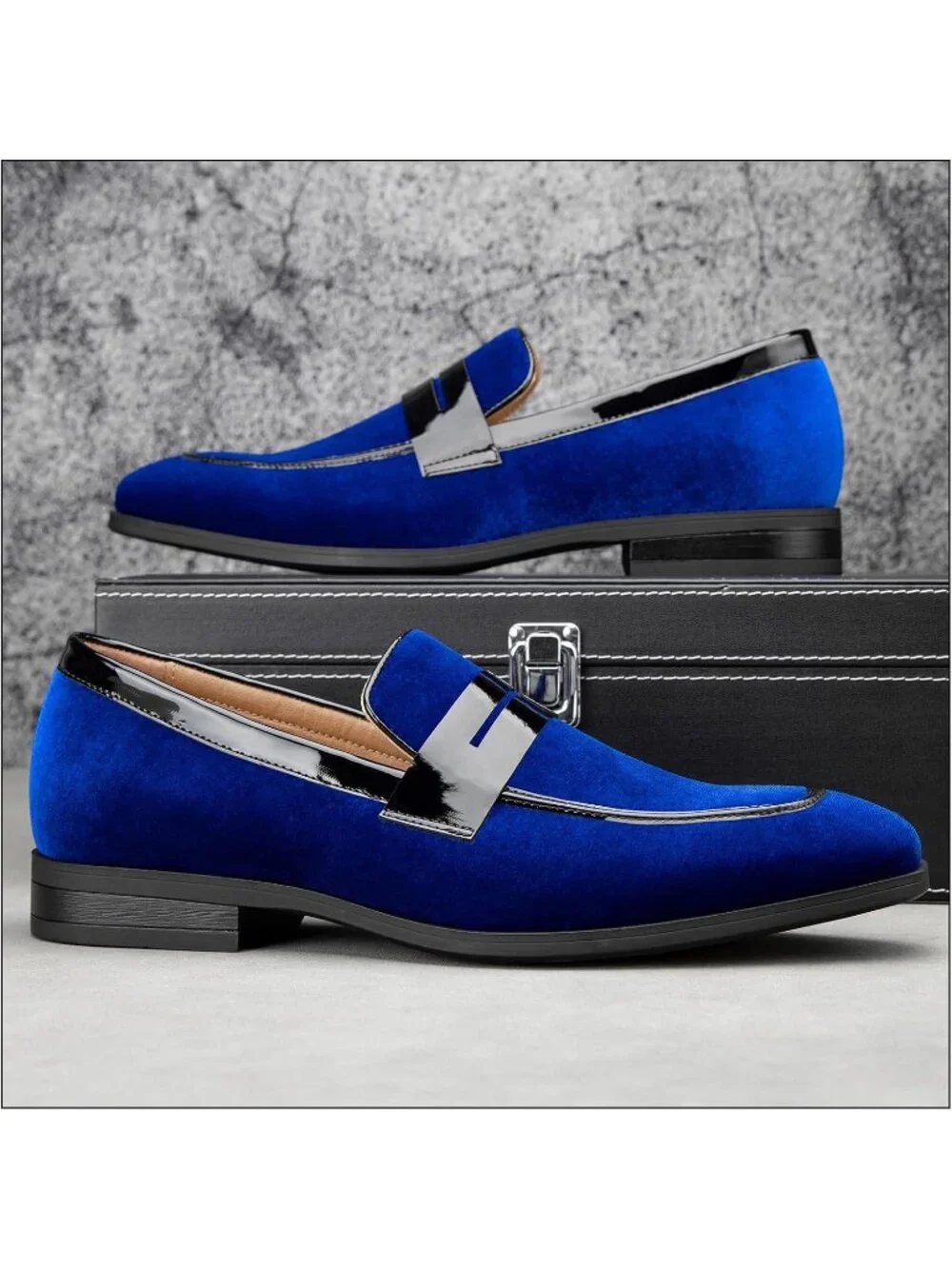 Men's Blue24 Rubber Velvet Loafers Low Heels Round Toe Tuxedo Wedding Shoes